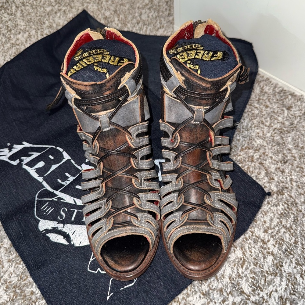 Freebird by Steven Metallic Silver Strappy Heeled Booties - Picture 5 of 13
